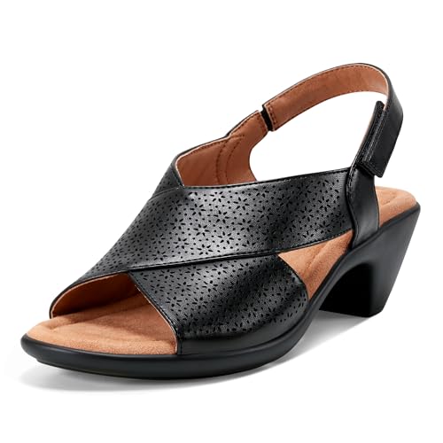 Easy Spirit Women's CECEE3 Heeled Sandals, Black 001, 11 M