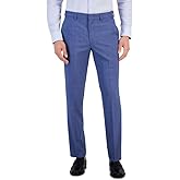 Men's Modern-Fit Stretch Micro-Houndstooth Wool Suit Pants (Mid Blue, 32R)