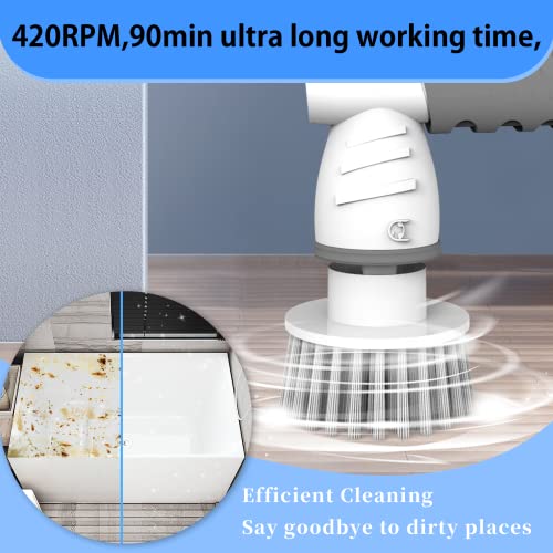 Electric Spin Scrubber, Cordless Power Scrubber Cleaning Brush with 5 Replaceable Heads, 420RPM Long Lasting Bathroom Rechargeable Scrub Brush, Portable Household Cleaning Tool for Kitchen Tile Tub