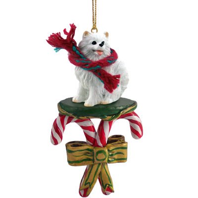AMERICAN ESKIMO MINIATURE DOG Candy Cane new Christmas Ornament DCC83 by Eyedeal Figurines