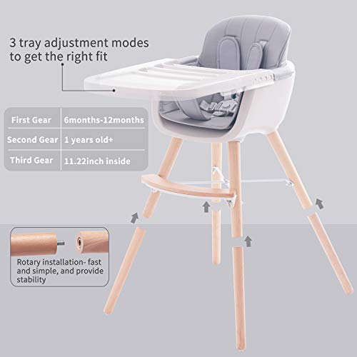 FUNNY SUPPLY 3in1 Convertible Wooden High Chair with Removable Tray