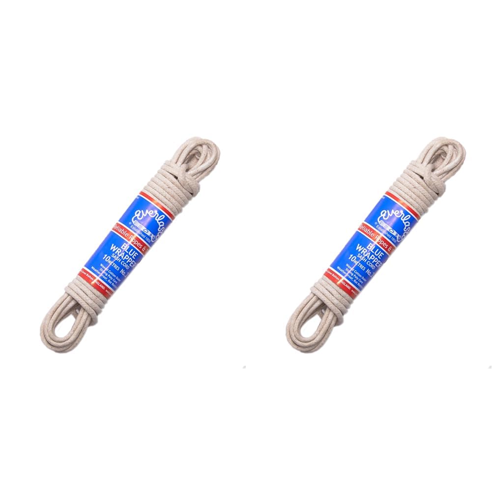 Everlasto 'Blue Wrapper' UK Made Quality Waxed Cotton Sash Cord No.5 (8.5mm) x 10m (Pack of 2)