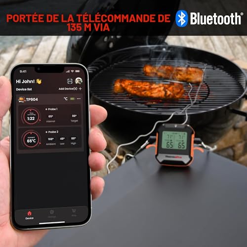 ThermoPro TempPro TP904 Wireless Bluetooth Digital Meat Thermometer 135m Cooking Thermometer with Smart App Food Grade Dual Temperature Probe for Kitchen