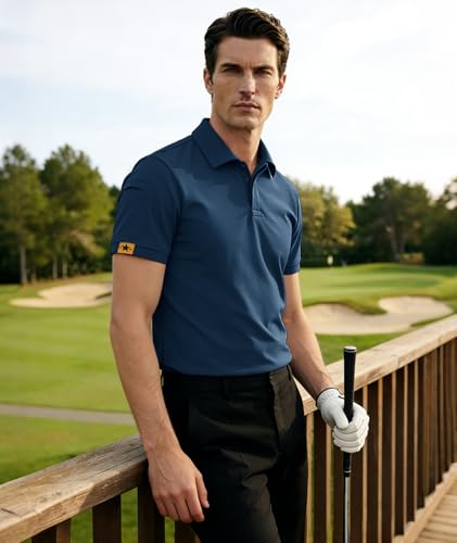 JACKETOWN Men's Polo Shirt Short Sleeve Quick Drying Breathable Tennis Polo Shirt Summer Polo Shirts for Men Button Front T-Shirts Sport Shirt Basic Regular Fit Golf