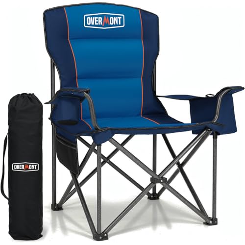 OVERMONT Oversized Camping Chair for Adults, Comfortable and Portable with Insulated Pocket and Carry Bag, Heavy Duty Folding Chair 450 lbs for Beach, Garden, Picnic and Camping,Blue