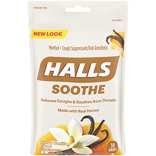 HALLS SOOTHE HONEY VANILLA FLAVOR COUGH DROPS, 1 BAG (30 TOTAL DROPS)