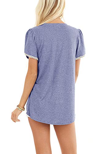 SENSERISE Womens Womens Casual Lace Trim Tops Short Sleeve Loose Fit Blouse Tunic Cute T Shirts(Purple,S)