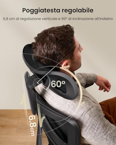 ProtoArc EC100 Ergonomic Office Chair - Desk Chair with 10cm Spring Cushion, Lumbar Support, Adjustable Arms and Headrests, Mesh Swivel Chair for Home and Office, Black