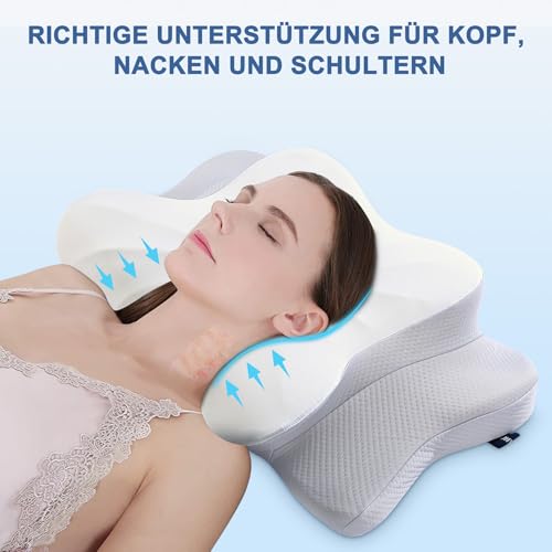 DONAMA Memory Foam Nackenkissen Ergonomisch, Kopfkissen mit Armauflage & Zwei Höhen, Kühlend & Atmungsaktiv, 6-Zonen-Kontur, Nackenstützung für alle Schlafpositionen