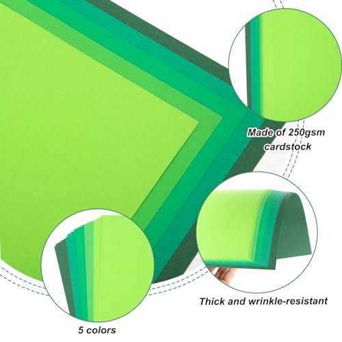 SallyFashion 27 Sheets Cardstock Paper for Craft, A4 Heavyweight Construction Paper Green Thick Craft Paper for Kids Art St. Patrick Decoration 250gsm