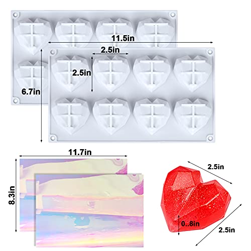 Resin Molds Silicone, 16 Cavities Diamond Heart Mold Epoxy Casting for