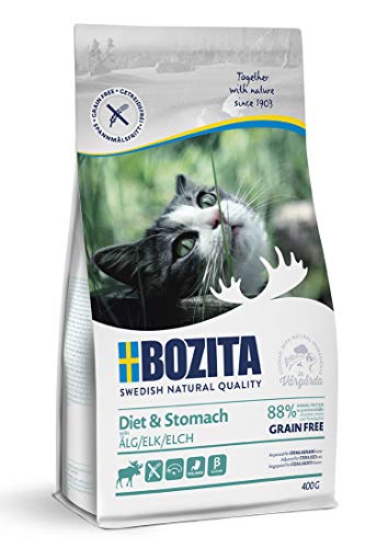 Bozita Diet & Stomach - Nourriture sèche pour Chat avec élan - 400 g - Nourriture sèche sans céréales pour Chats Adultes sensibles - 34% de protéines, 10% de matières Grasses - sans Sucre et sans