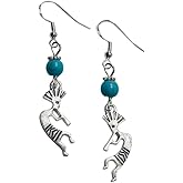 Small Kokopelli Charm Earrings with Turquoise Colored Stone Beads on Sterling Silver Earwires, Southwestern