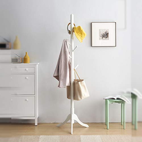 Vlush Free Standing Coat Rack, 8 Hooks Wooden Coat Hat Tree Coat Hanger