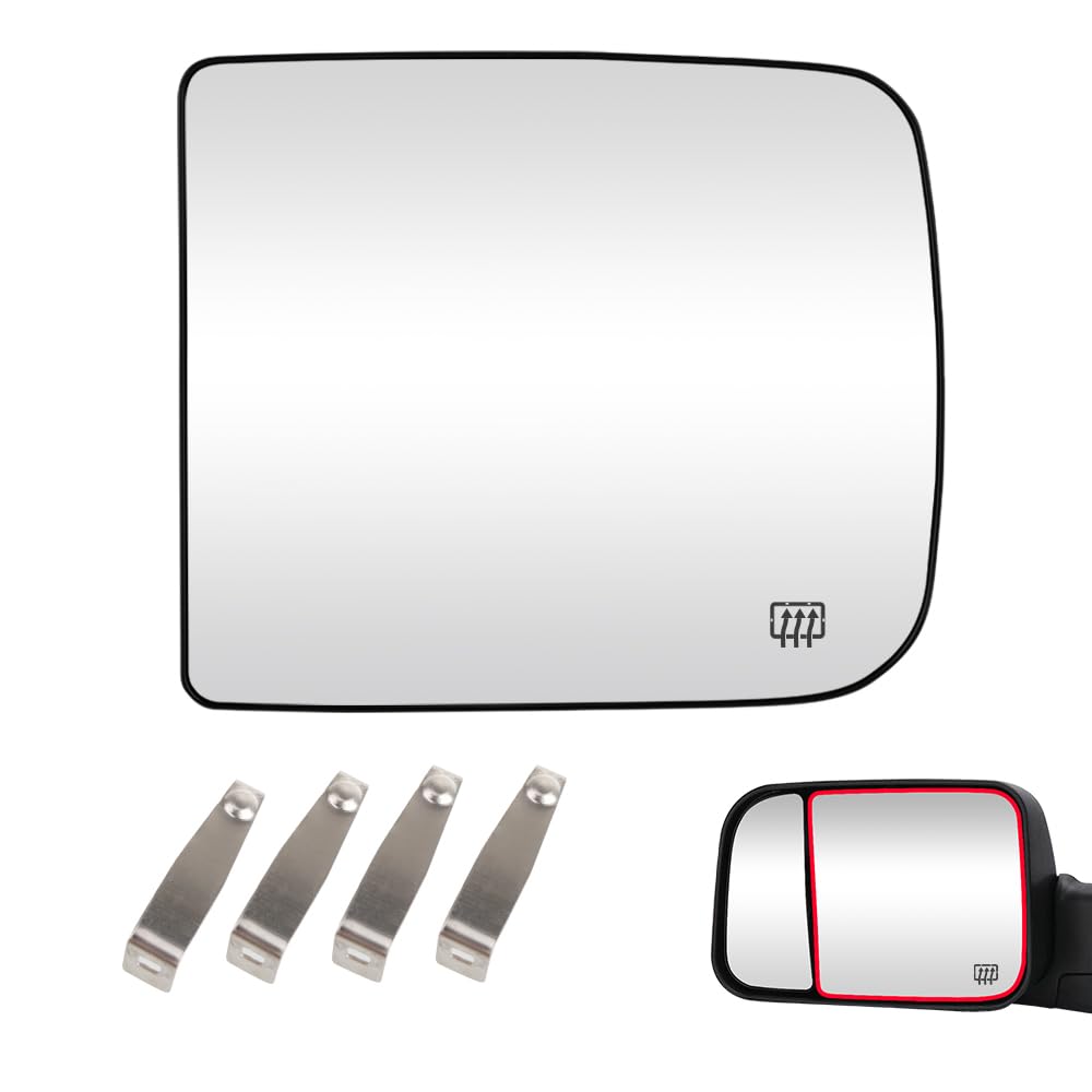 Photo 1 of Senzeal Driver Side Tow Mirror Glass Heated Tow Mirrors Replacement for Dodge Ram 1500 2500 3500 4500 5500 2009-2020 Convex Mirror with Rear Holder 68067727AA (Left Side)