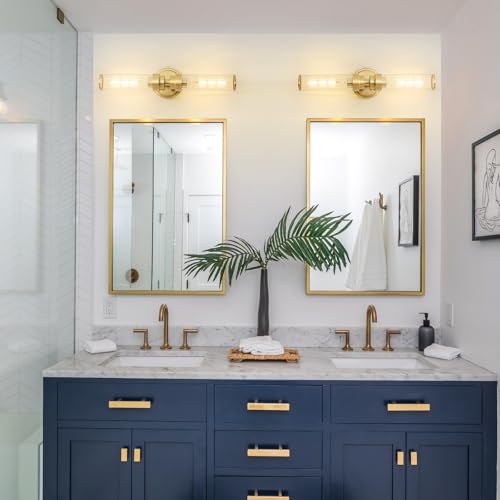 Vaziden - Lámpara de pared dorada para baño, 2 unidades, lámpara de cambiador de vidrio roscada, iluminación moderna para baño, sala de estar, pasillo, recámara