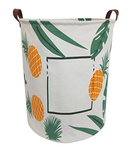 HIYAGON Large Sized Storage Baskets with Handle,Collapsible & Convenient Home Organizer Containers for Kids Toys,Baby Clothing(Leaf&Pineapple)
