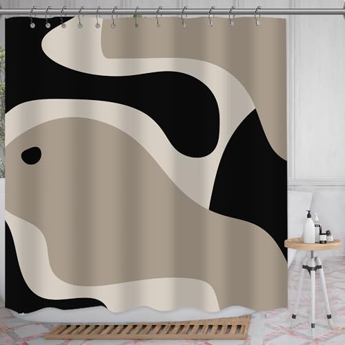 Abstract Shower Curtain Black Beige Bathroom Curtain