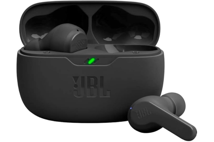 JBL Vibe Beam - True Wireless JBL Deep Bass Sound Earbuds, Bluetooth 5.2, Water & Dust Resistant, Hands-Free Call with VoiceAware, Up to 32 Hours of Battery Life (Black)
