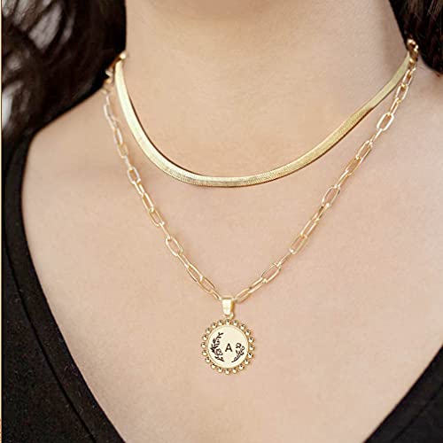 JSJOY Initial Necklaces Herringbone Necklace Choker for Women, Layered Gold Necklace Initial H Letter Necklace for Teen Girls