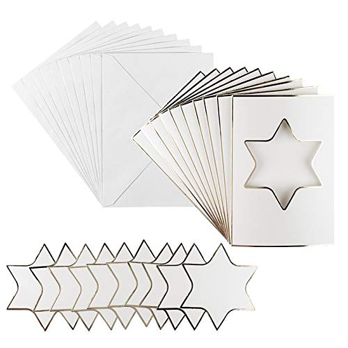 Ideen mit Herz Greeting Card Set with Envelopes & Stamping Parts | 10 x 3-Compartment Cards with Mount | Ideal for Christmas Congratulations | DIN B 6 (Star | Natural White)