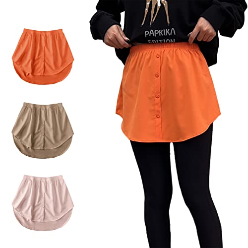 WOMEN HALF SLIPS CASUAL SHIRT EXTENDERS SKIRT FAKE TOP LOWER SWEEP FOR LEGGINGS HALF LENGTH EXTENDER FOR WOMEN (AS1, ALPHA, M, REGULAR, REGULAR, 3 PIECES KHAKI,PINK,ORANGE, M)