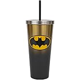 Spoontiques DC Comics Stainless Steel Tumbler, 24oz - Double Wall Insulated Travel Cup with Straw - Batman