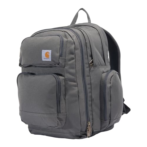 Carhartt 35L Triple-Compartment Backpack, Durable Pack with Laptop Sleeve and Duravax Abrasion Resistant Base, Gravel