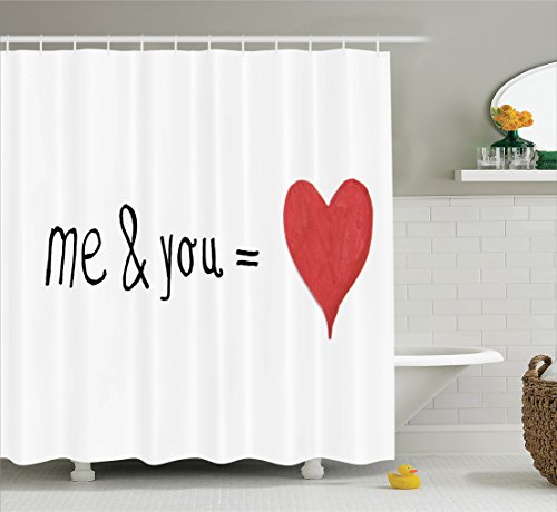AmbesonneLove Shower Curtain, Me and You Equal to Us Everything My World Relationship Eros Arrow Print, Cloth Fabric Bathroom Decor Set with Hooks, 69" W x 84" L, Red Black White