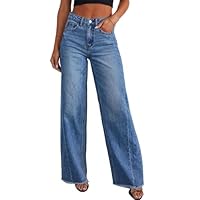 Sidefeel Women's Wide Leg Jeans High Waisted Stretchy Raw Hem Zimbaplatinum Denim Pants