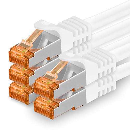 1aTTack.de 10m - Cat.7 Netzwerkkabel Weiß - 5 Stück Gigabit Ethernet LAN Kabel 10000 Mbit s Patchkabel Cat7 Kabel S FTP PIMF Schirmung LSZH Cat.7 Rohk