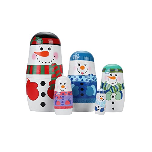 Yoption 5 Pcs Russian Matryoshka Dolls Handmade Wooden Snowman Nesting Dolls Set for Christmas Birthday Gift (Snowman)