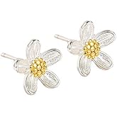 lianiser Stud Earrings Hypoallergenic Flower Little Cartilage White Gold Plated Silver Piercing Jewelry Small Earrings for Women Teen Tiny Mini Daisy Polished Brass