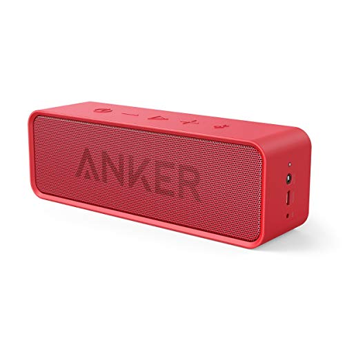Anker SoundCore Bluetooth Speaker with 24-Hour Playtime, 66-Foot Bluetooth Range & Built-in Mic, Dual-Driver Portable Wireless Speaker with Low Harmonic Distortion and Superior Sound - Red