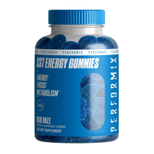 Performix SST Energy Gummies Blue Razz, 40 Gummies BiteSize Gummy Energy, Focus, and