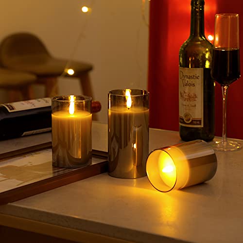 RSXCEOM Gray Glass Flickering Flameless Candles, Indoor Battery Operated LED Candles with 10Key