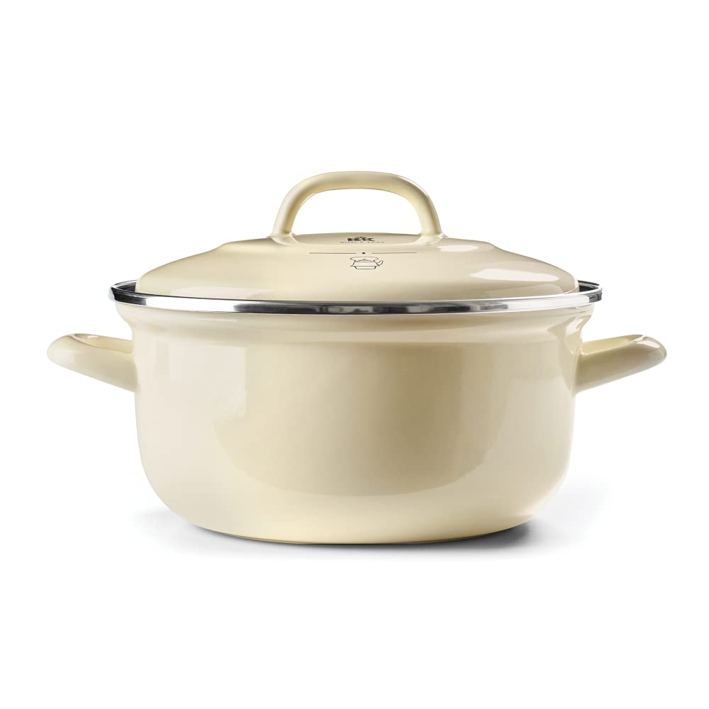 Photo 1 of BK Indigo Dutch Heritage Round German Enamelled Casserole with Lid with PFAS-Free Ceramic Non-Stick Coating, 26 cm/5.2 Litre, Induction, Dishwasher Safe, Oven Safe, Cream
