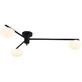 Magiroz 3-Light Modern Sputnik Chandelier with Milk Glass Shade - Black Flush Mount Ceiling Light for Kitchen