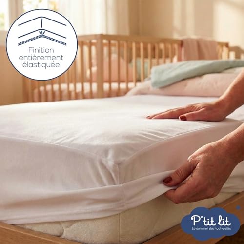 P'TIT Lit - Mattress Protector 80 x 160 cm - Waterproof Baby Mattress Cover - for Cottage Bed Mattress - Washable at 90 °C - Breathable and Quiet - No Chemical Treatment