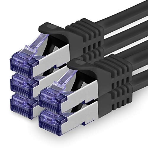 1aTTack.de Cat.7 Netzwerkkabel 5m - Schwarz - 5 Stück - Cat7 Patchkabel (SFTP/PIMF/LSZH) Rohkabel 10 Gb/s mit Rj 45 Stecker Cat.6a - 5 x 5 Meter Schwa