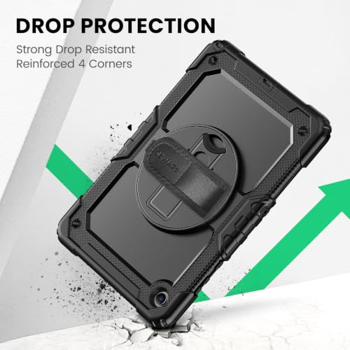 SEYMAC Cover for Samsung Galaxy Tab A11+ Plus 11 Inch 2025 (SM-X230/X235/X236), Anti-Shock and Screen Protector, 360° Swivel Stand, Hand and Shoulder Strap, Keyboard Holder, Black