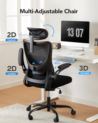 HUANUO Chaise Ergonomique, Chaise de Bureau PC avec Soutien Lombaire et Appui-tête Réglable, Fauteuil de Bureau Confortable avec Accoudoirs 3D, Chaise de Bureau Ergonomique, Charge Max 136 kg