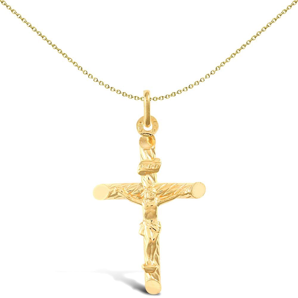 Jewelco London 9ct Yellow Gold Twist INRI Crucifix Cross Pendant