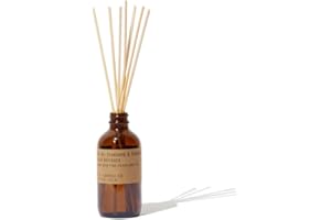 P.F. Candle Co. Teakwood & Tobacco Classic Scented Rattan Reed Diffuser (3.5 fl oz) Amber Glass Jar, Fine Fragrance Oil, Low Maintenance Scent Throw, Made in The U.S.A.