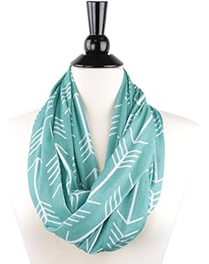 Womens Arrow Pattern Infinity Scarf Wrap Scarf with White Zipper Pocket, Infinity Scarves