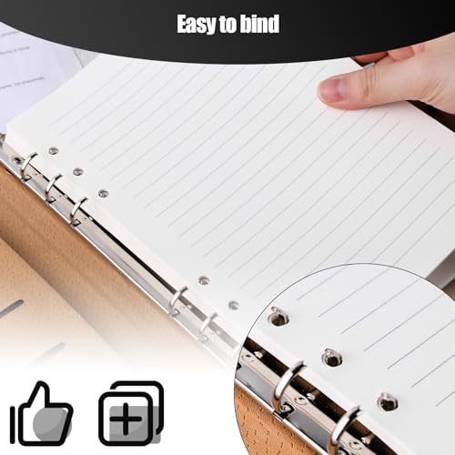 HEYPLACE 100 Sheets Lined Refill Paper, White Loose Leaf Paper 6 Holes for A5 Planner Inserts 6-Ring Binders School Office 5.6\