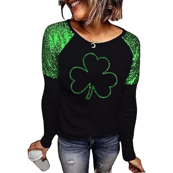Camicia San Patrizio Donna Maniche Lunghe, Stampata Trifoglio Irish Lucky, Top Primaverile Casual, Girocollo