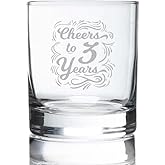 JohnPartners993 Cheers To 3 Years Whiskey Glass - Etched Sayings - Gift To Celebrate Wedding - Business - Or Work Anniversary - Gift For Him Her Couple