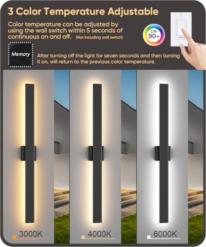 Aipsun 2 Packs Black Outdoor Wall Light 39.4inch Modern LED Exterior Wall Sconce, Long LED Linear Exterior Lights 3000K 4000K 6000K for Entrance, Hallway, Garage, Porch(3CCT)