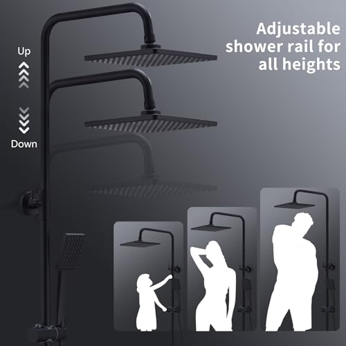 HOMELODY Shower System with Thermostat Black - Shower Fitting Stainless Steel Rain Shower with Fitting, Complete Set 2 Shower Head Safety Lock at 38 °C, Shower Fitting Black
